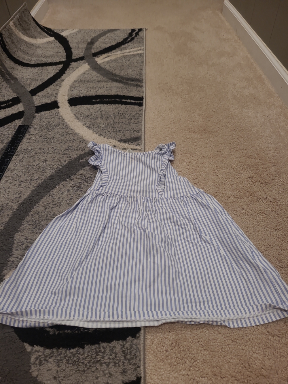 H&M Blue/White Striped Girls Short Dress Flared Sleeves Size 3/4T